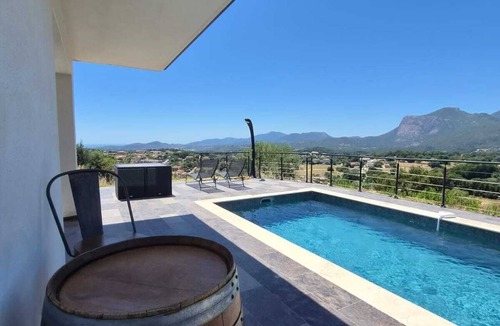 Valpaja House | Upper floor of a villa with a private pool and views of the sea and mountains