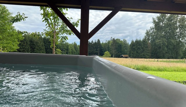 Chalet in a green setting with private spa