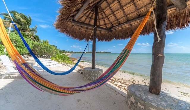 Eco-chic beachfront villa, embrace the ocean breezes and white sandy beach!