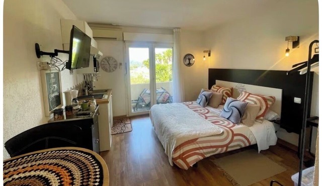 Studio 2 à 3 personnes, 1 lit 160 1 lit 80 enf, terrasse,piscine parking gratuit